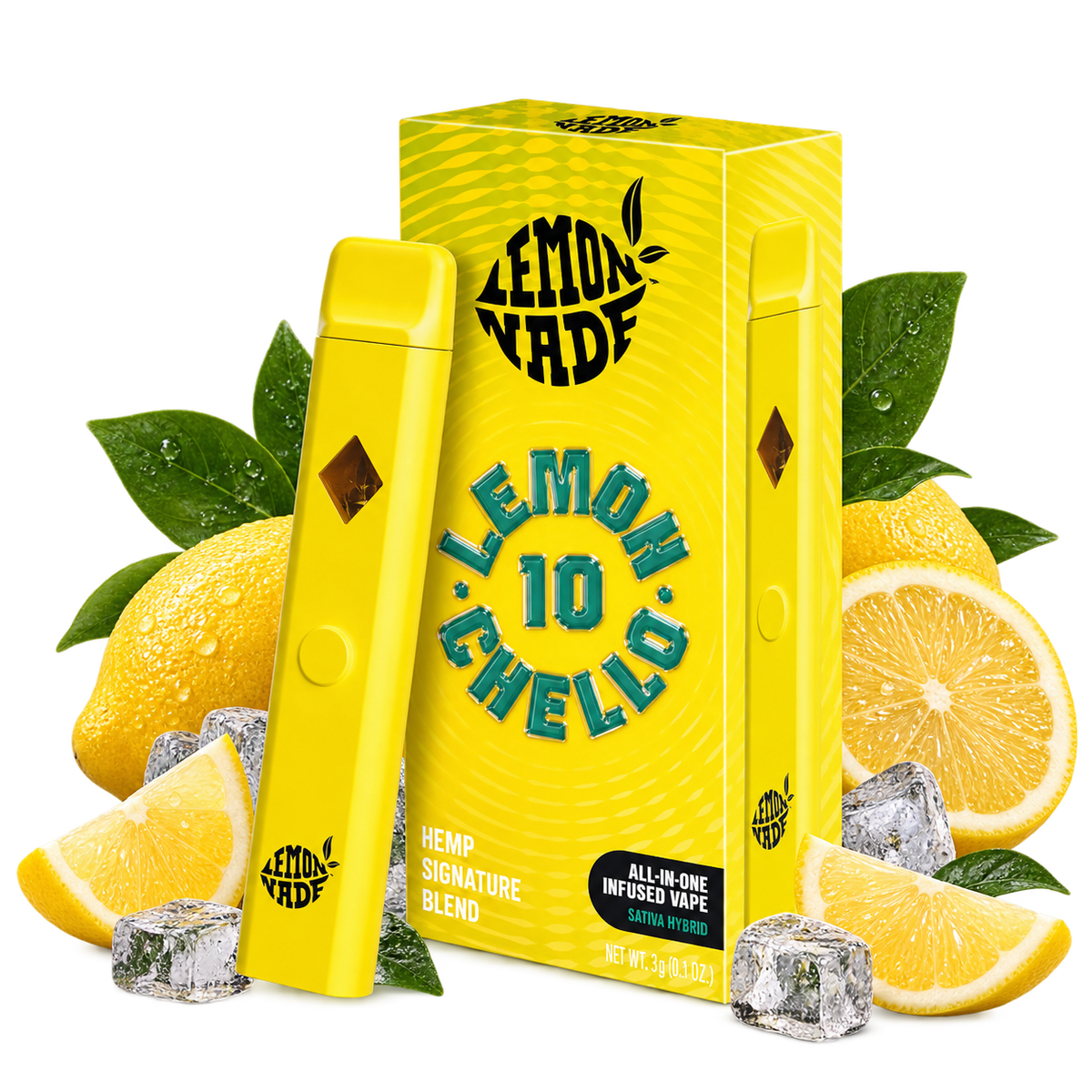 Vape jetable Lemonade Lemonchello 10 de la marque Cookies et son étui