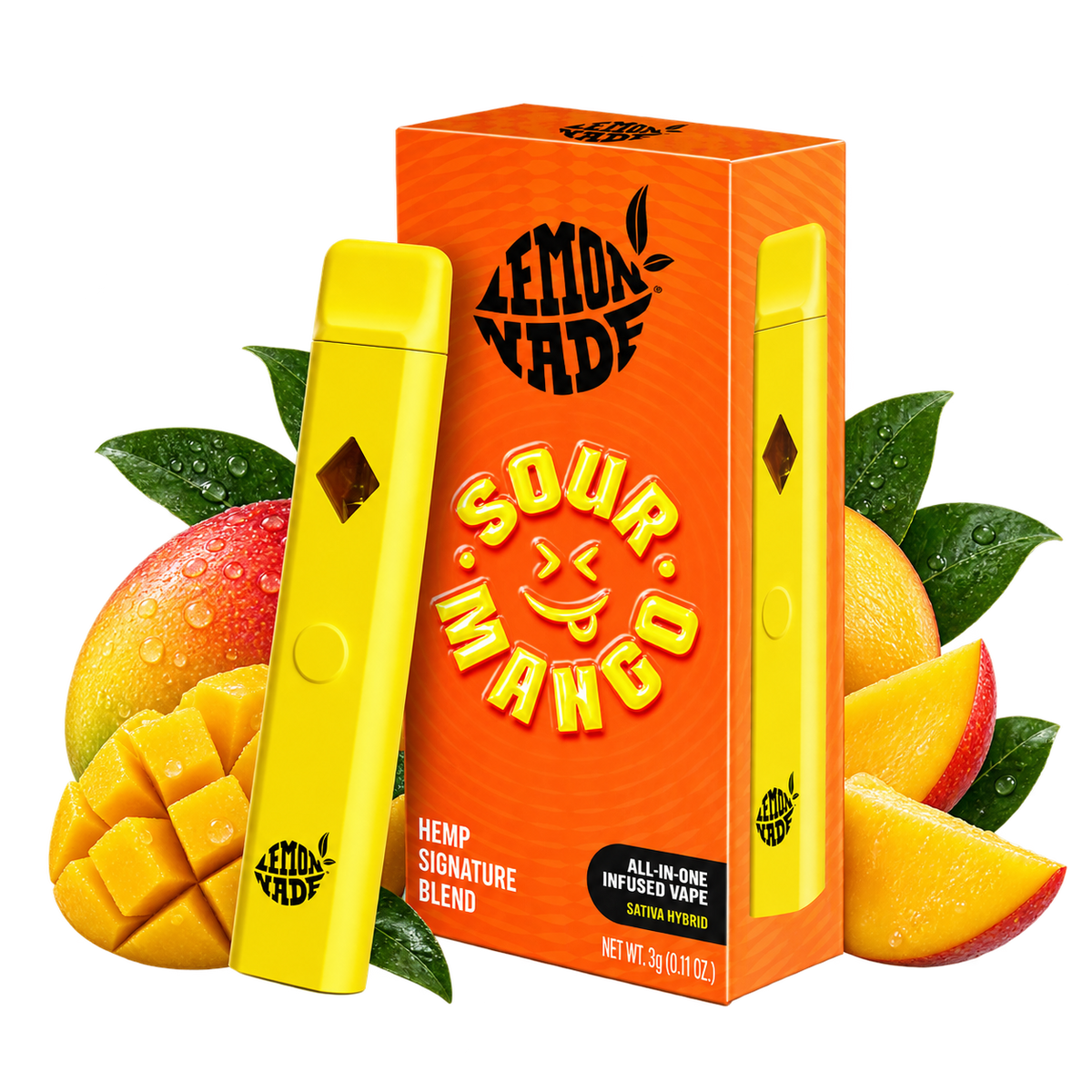 Vape jetable Lemonade Sour Mango de la marque Cookies et son étui