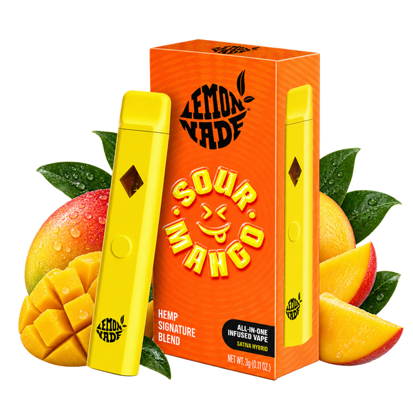 Vape jetable Lemonade Sour Mango de la marque Cookies et son étui