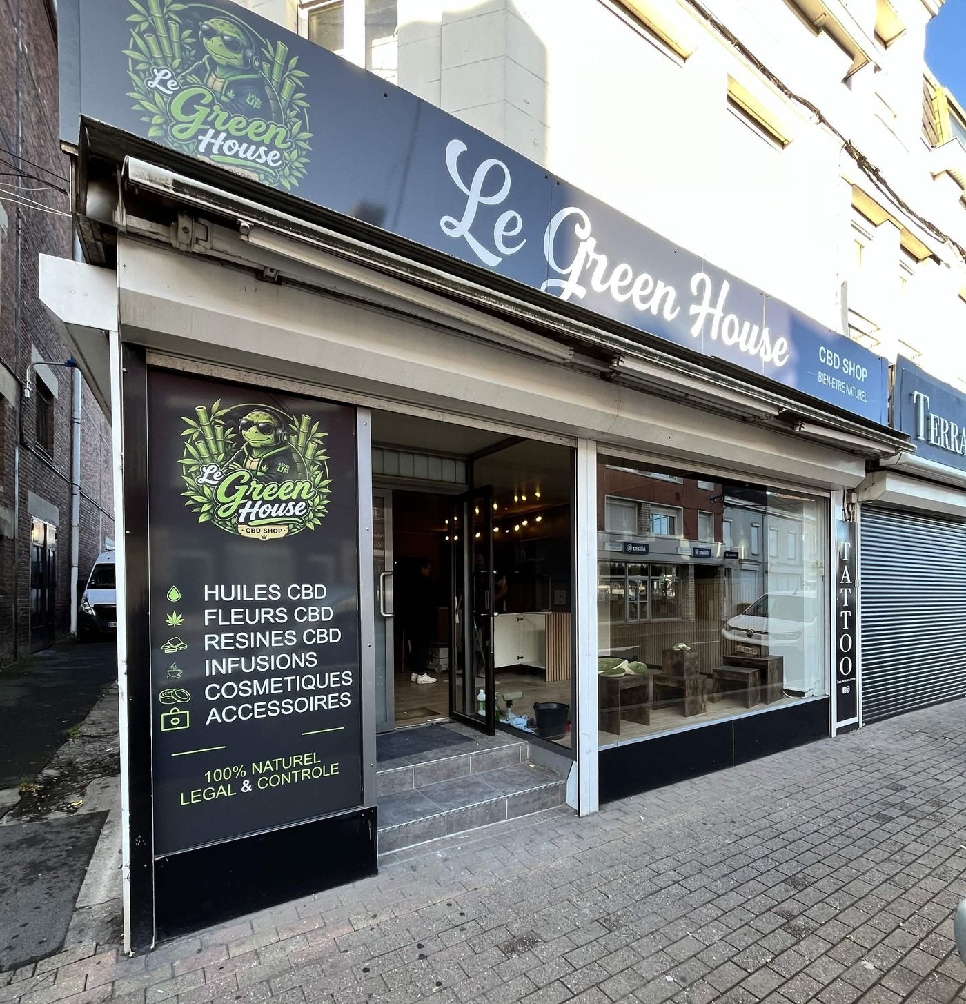 La devanture de la boutique Le Green House, 33 rue Jean Jaurès à Billy-Montigny